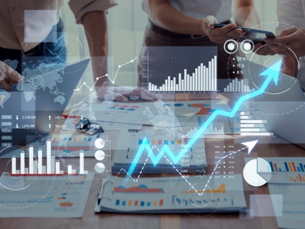 virtual data analysis collaboration team in office